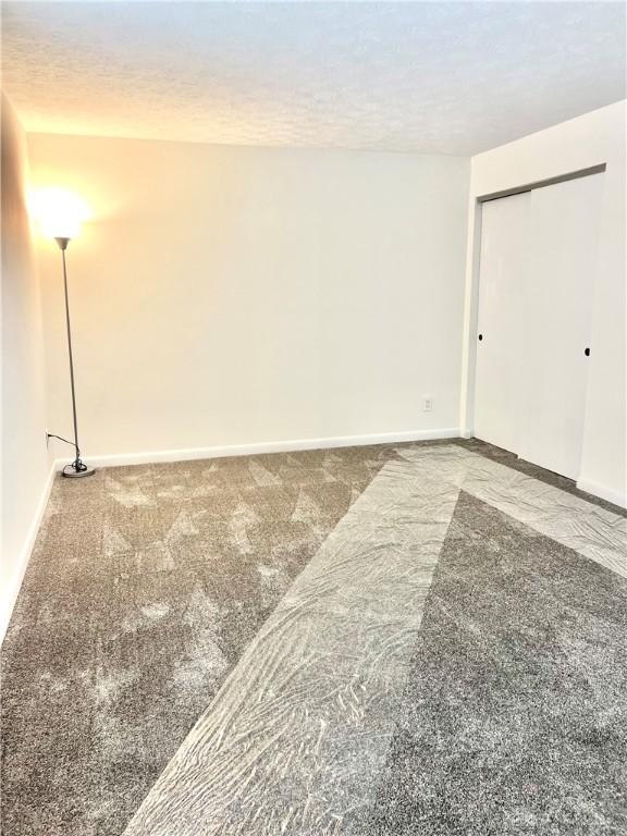 unfurnished room featuring carpet flooring and a textured ceiling