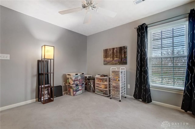 miscellaneous room featuring carpet and ceiling fan