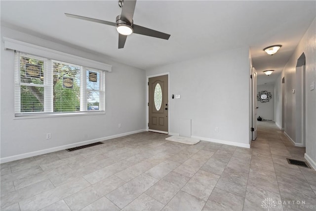 foyer with ceiling fan