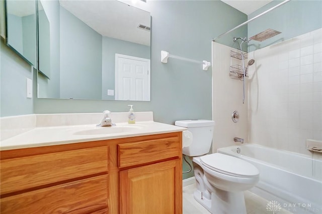 full bathroom featuring tile patterned flooring, vanity, toilet, and shower / bathtub combination