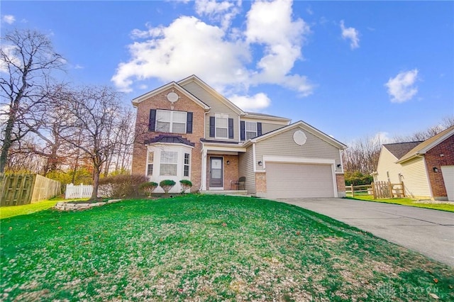 view of front property featuring a front lawn and a garage