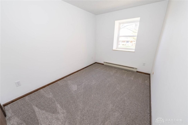 empty room featuring carpet floors and baseboard heating