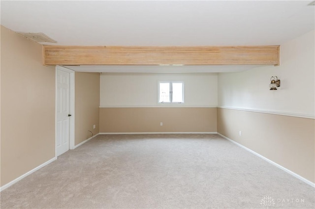 basement with light carpet