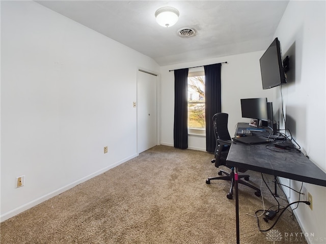 office space featuring light colored carpet