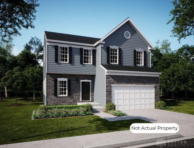 view of front facade featuring a garage and a front yard