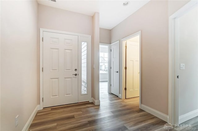 foyer featuring dark wood-type flooring