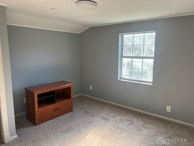 spare room featuring lofted ceiling, carpet, and a wealth of natural light