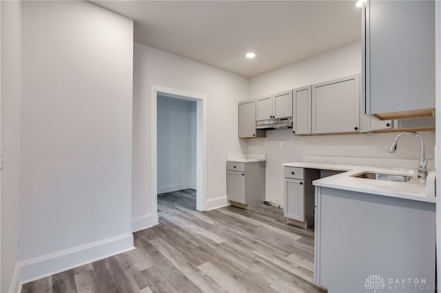 kitchen featuring gray cabinetry, light hardwood / wood-style floors, and sink