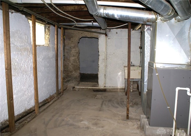 basement with heating unit