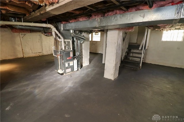 basement with heating unit