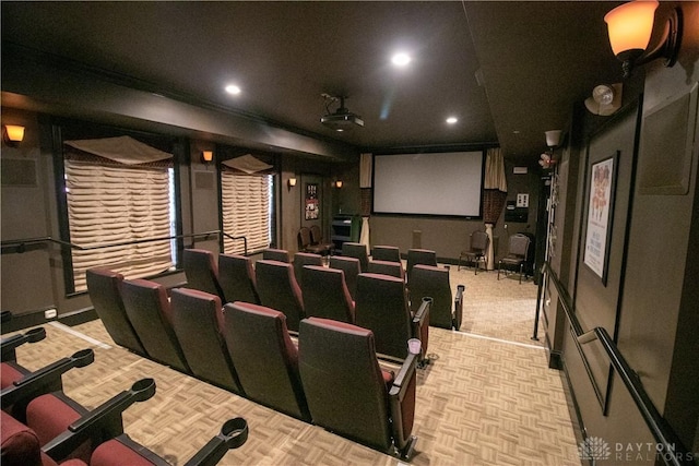 home theater featuring recessed lighting