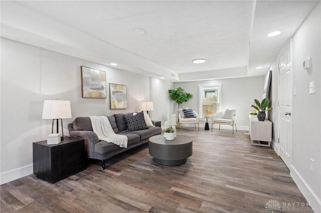 living room featuring dark hardwood / wood-style flooring