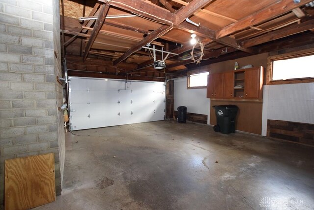 garage with a garage door opener