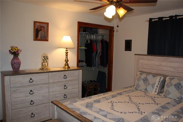 bedroom featuring a closet and ceiling fan