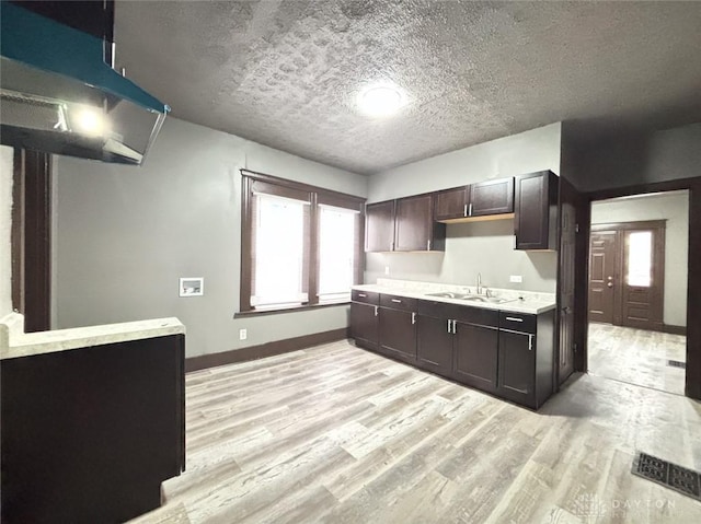 kitchen with a textured ceiling, light hardwood / wood-style flooring, a wealth of natural light, and sink