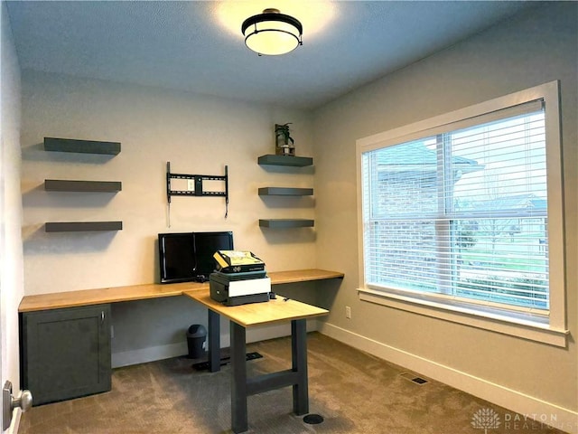 office featuring dark colored carpet