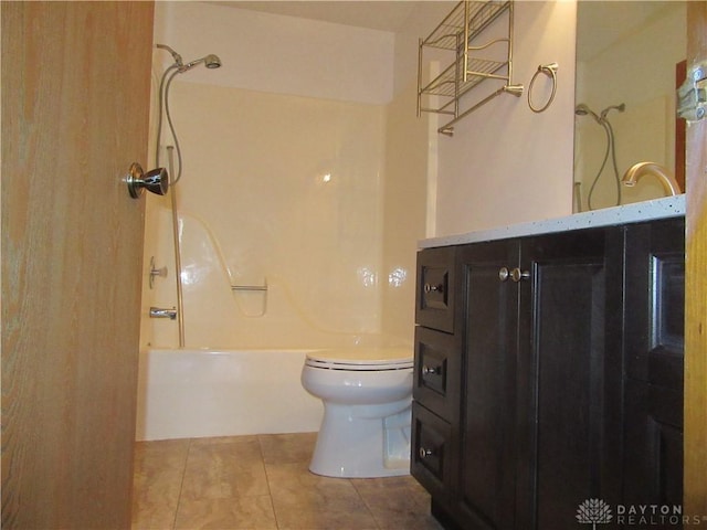 full bathroom featuring tile patterned floors, vanity, shower / bath combination, and toilet