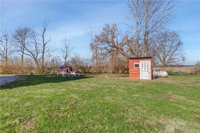 view of yard with a storage shed