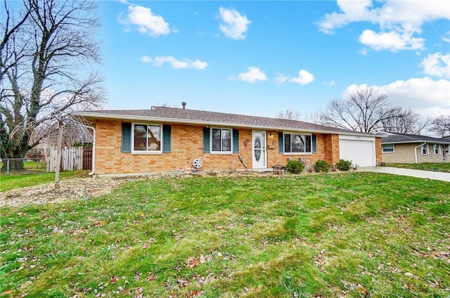 ranch-style house with a front lawn and a garage