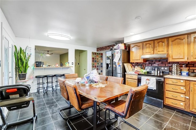 interior space featuring ceiling fan