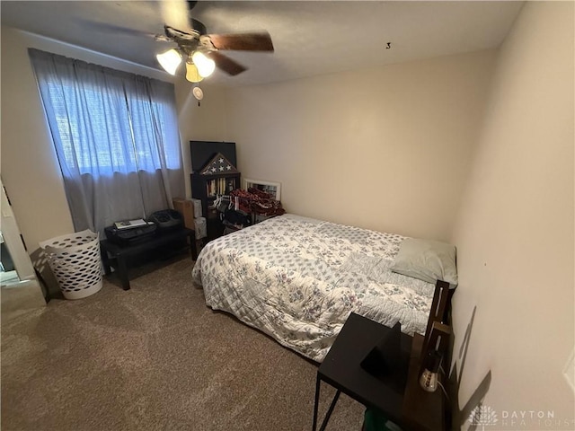 bedroom with carpet flooring and ceiling fan