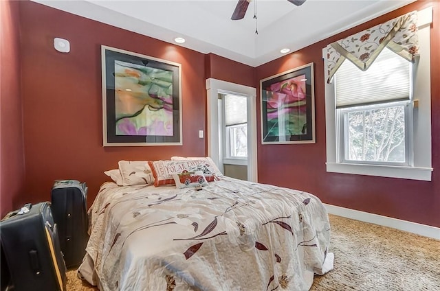 bedroom featuring carpet and ceiling fan