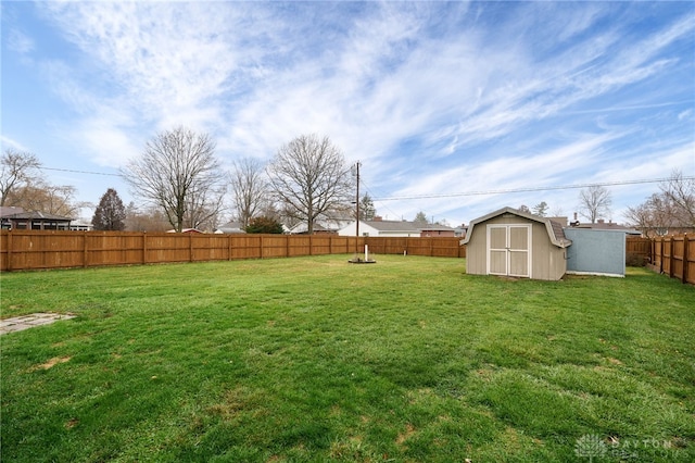 view of yard with a storage shed