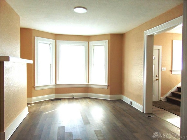 empty room with a healthy amount of sunlight and dark hardwood / wood-style floors