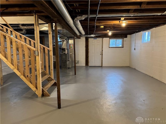 basement with heating unit