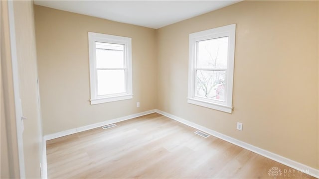 spare room featuring plenty of natural light and light wood-type flooring