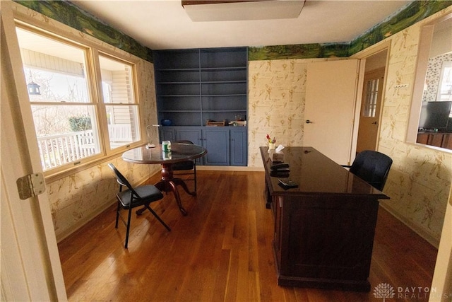 office area featuring dark wood-type flooring