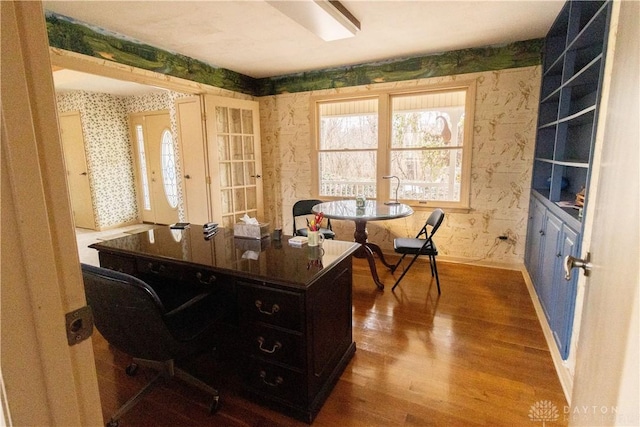 office area with wood-type flooring