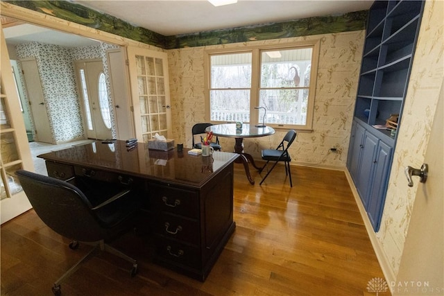 office area featuring light hardwood / wood-style flooring