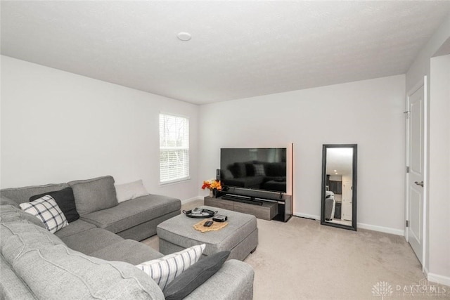 living room featuring light colored carpet