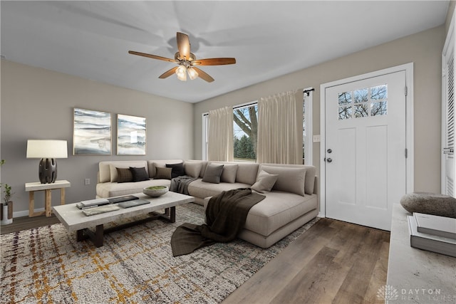343 Sheelin Rd, Xenia, OH 45385 - living area featuring dark wood-style floors and a ceiling fan