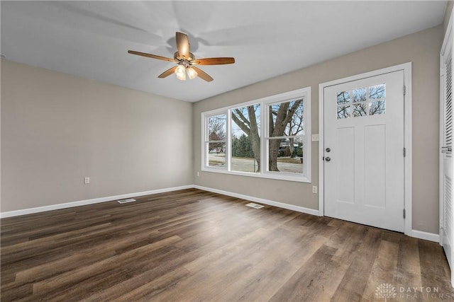343 Sheelin Rd, Xenia, OH 45385 - entrance foyer featuring ceiling fan and dark wood-style flooring