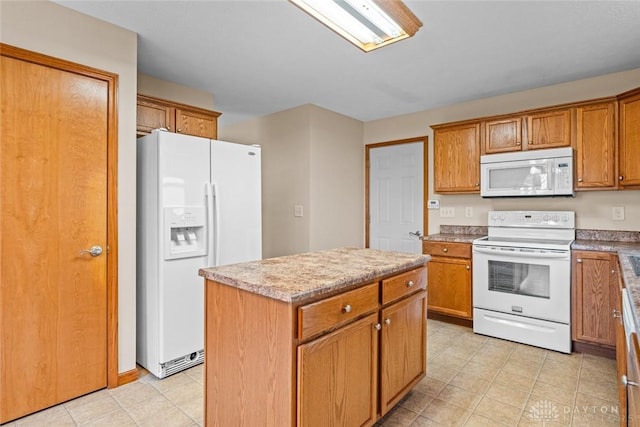 kitchen featuring a kitchen island and white appliances