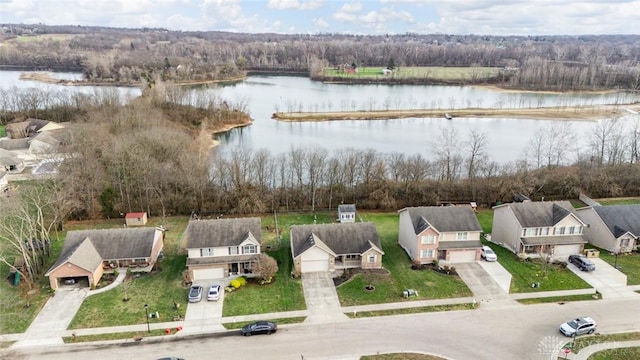 aerial view featuring a water view