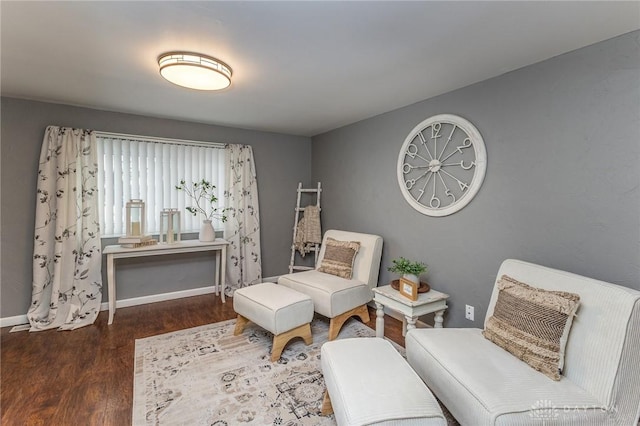 sitting room with dark wood-type flooring