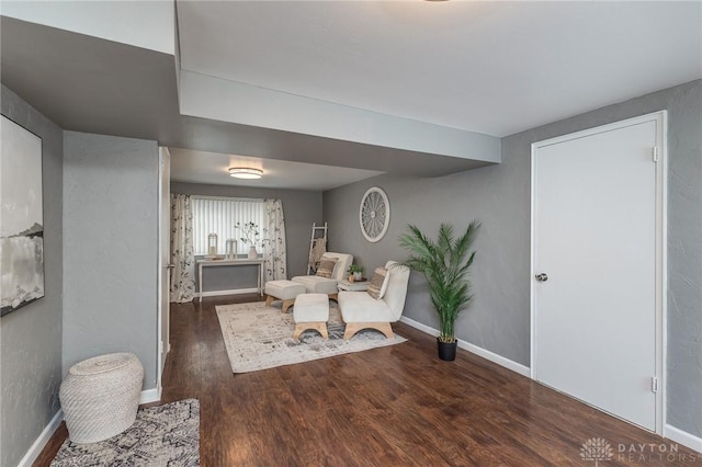 living area with dark hardwood / wood-style flooring