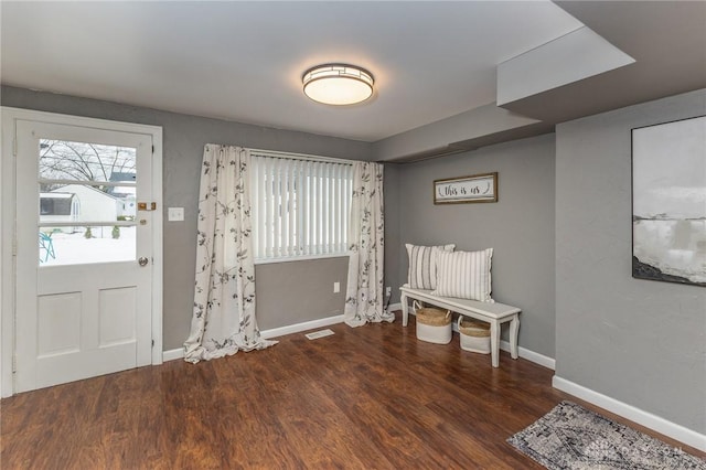 foyer entrance with dark hardwood / wood-style flooring