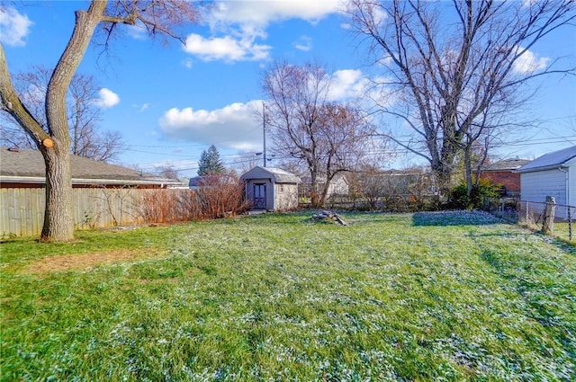 view of yard with a storage shed