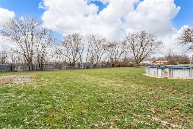 view of yard featuring a fenced in pool and fence