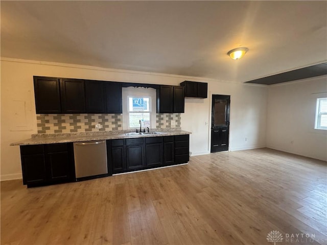 kitchen featuring dishwasher, backsplash, a wealth of natural light, and sink