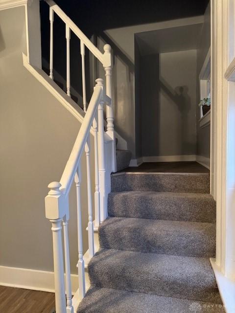 stairway featuring wood-type flooring