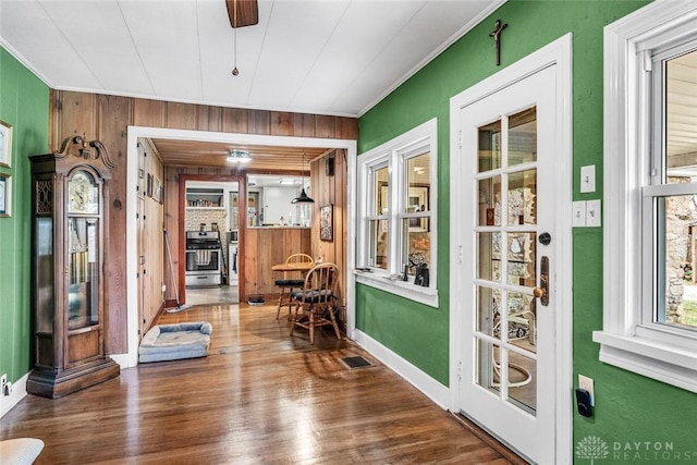 interior space featuring ceiling fan