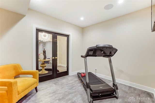 exercise room with french doors