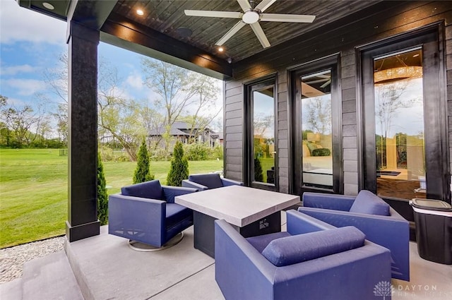 view of patio with an outdoor hangout area and ceiling fan