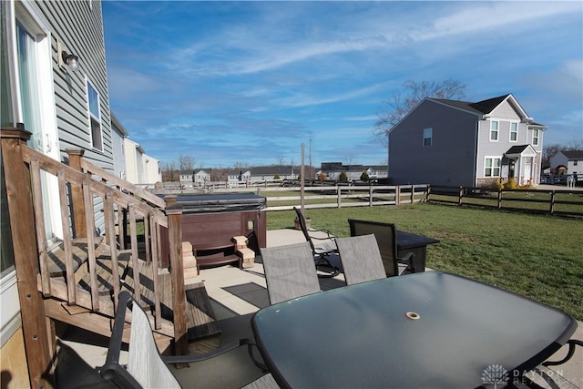 view of patio featuring a hot tub