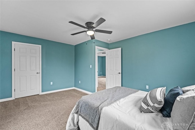 bedroom featuring carpet and ceiling fan